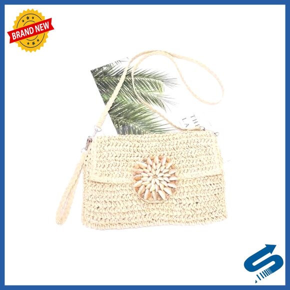 Faux Straw Shell Clutch with Flap Closure, 13x9 Inches - Picture 5 of 5